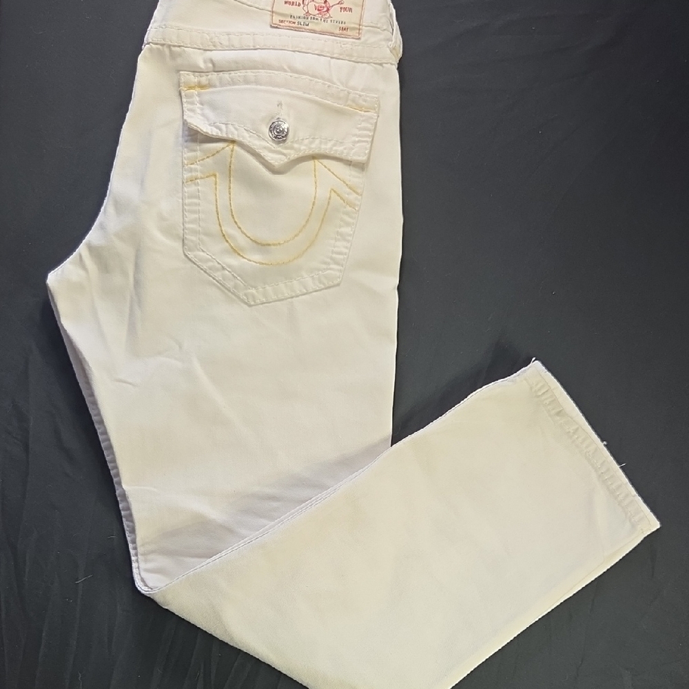 Men's White True Religion Straight Leg Jeans Size 38x32